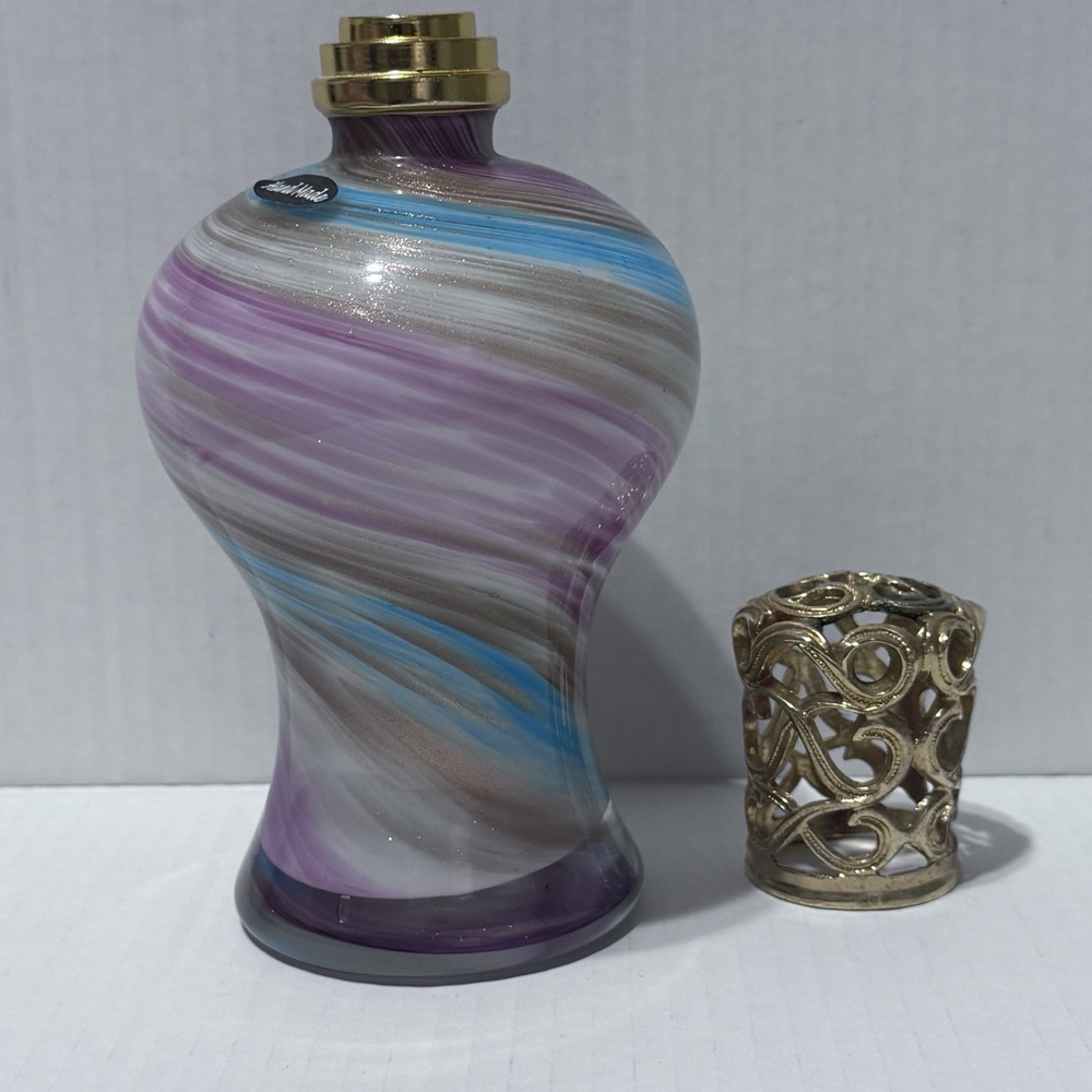 Lamp Paradise Oil Lamp Fragrance Diffuser NO WICK Purple Blue Swirl Glass - Picture 4 of 5